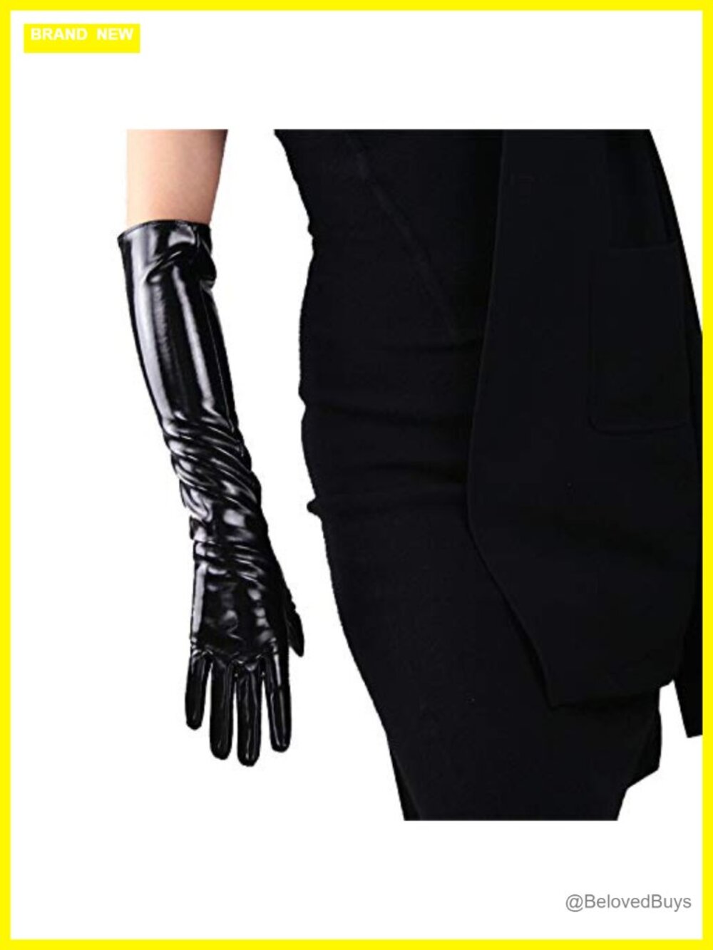 Women's 20in Shiny Faux Patent Leather Long Opera Gloves Evening Costume M